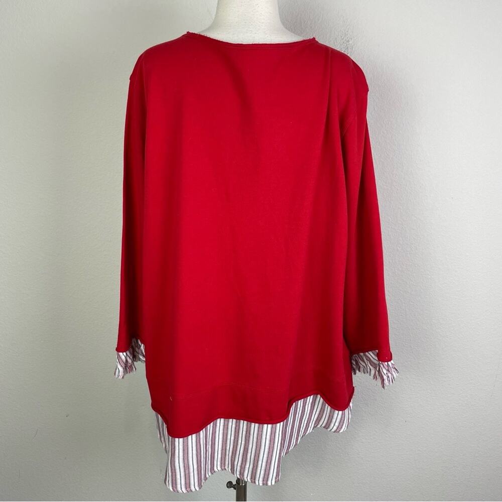 Multiples Red Long Sleeve Knit Stripe Layered Detail Top 2X - Picture 7 of 9
